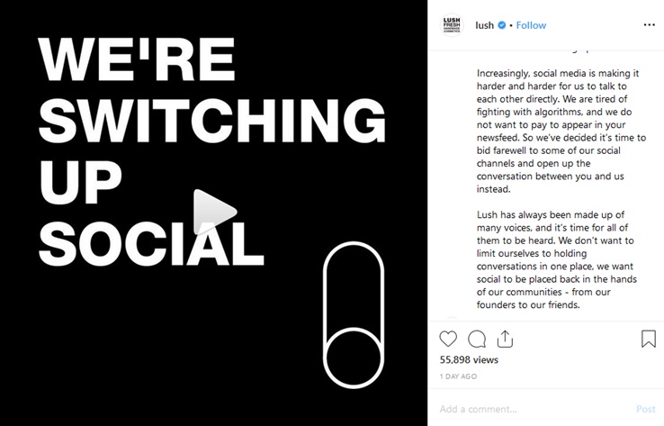 Lush Cosmetics UK Shuts Down Instagram Account and Possibly.