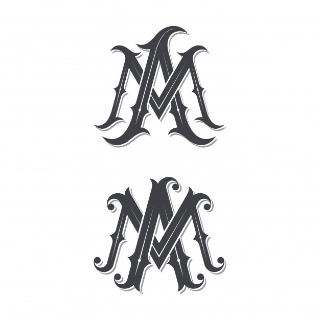 Ma vintage monogram logo. Vector.