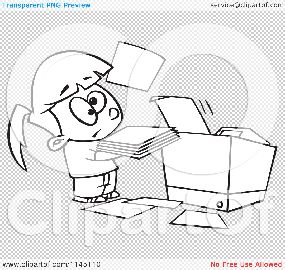 Cartoon Clipart Of A Black And White Little Girl Trying to Use a.