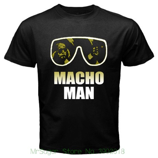 Macho Man Randy Savage Sunglasses Logo Wrestling Men\'s Black T shirt Size S  3xl Printed T Shirt Summer Men\'s.