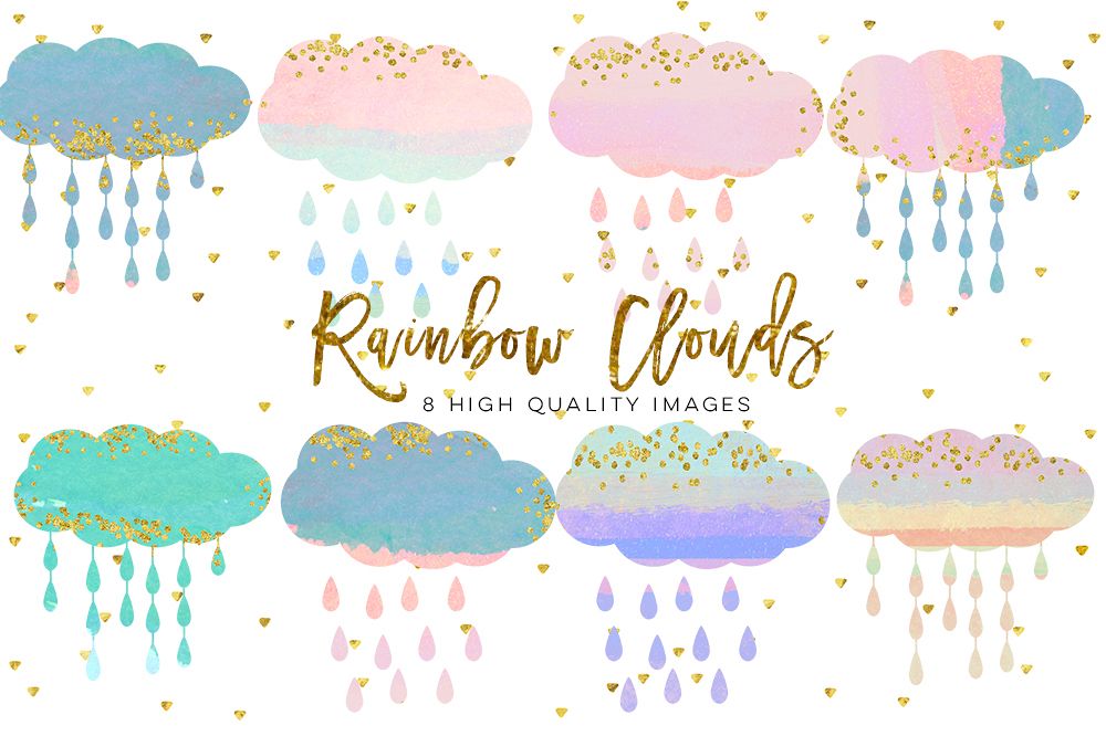 baby clouds clip art, Watercolor fluffy clouds and rain drops, digital  papers, magical clipart, nursery art, children decor, whimsical.