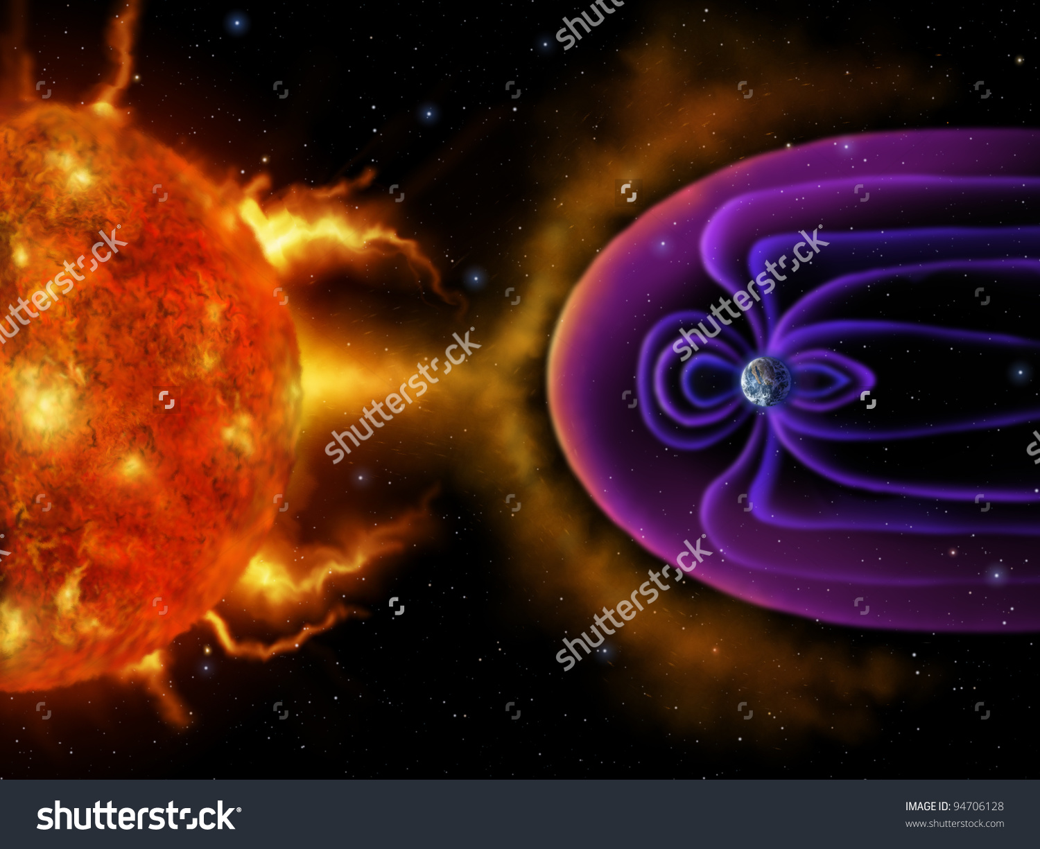 Digital Illustration Earths Magnetosphere Deflecting Solar Stock.