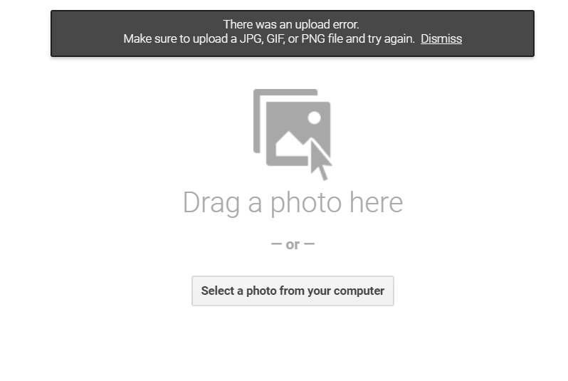 Google forms will not let me upload a photo into the header.