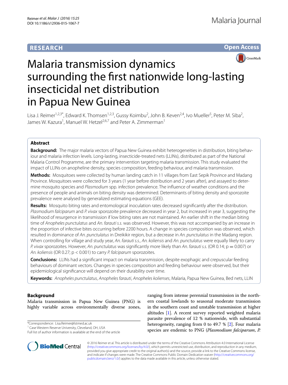 Malaria transmission dynamics surrounding the first.