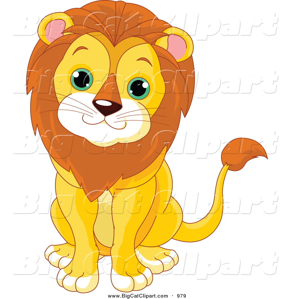 Big Cat Cartoon Vector Clipart of a Cute Baby Male Lion Sitting by.