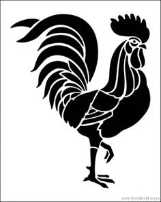 Male Chicken Clipart Image: Black and white cartoon silhouette of.