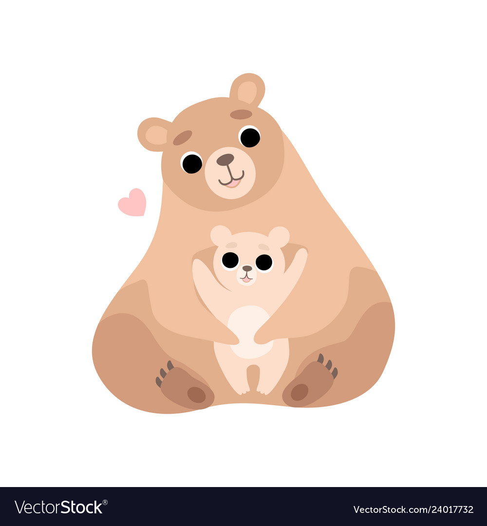 Mother bear and its baby cute forest animal.