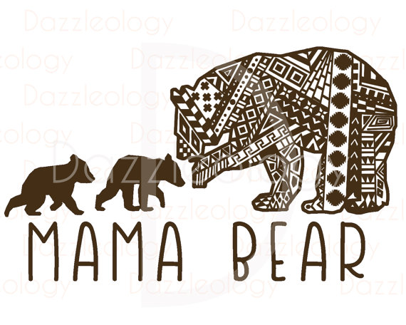 Mama Bear and Cubs Design Intricate Aztec Mehndi Tribal Zen.