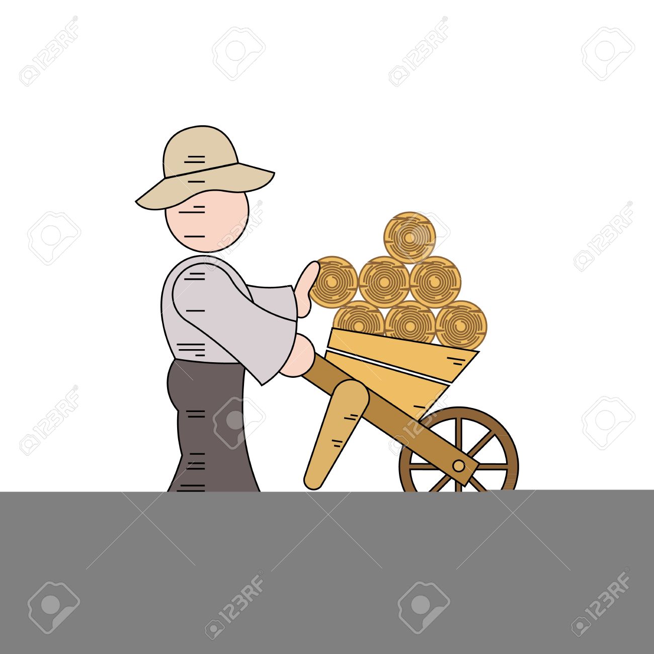Cartoon Character Of A Woodcutter Carrying Logs Vector.
