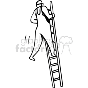 Black and white man climbing a ladder clipart. Royalty.