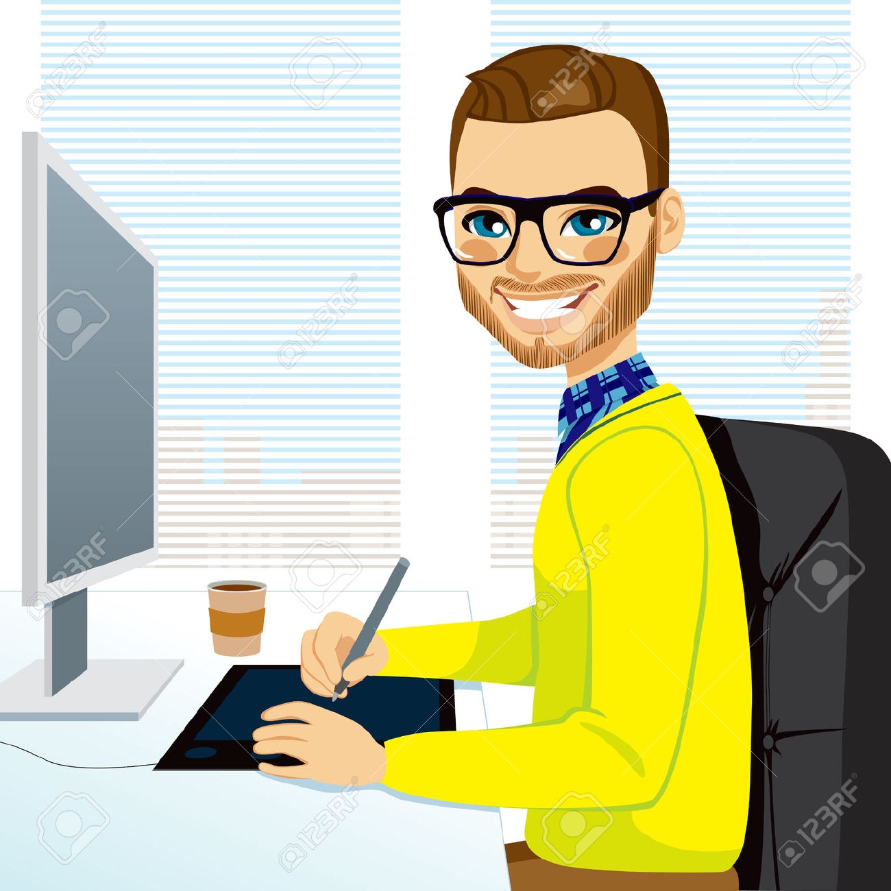 Man Sitting In Front Of Computer Clipart.