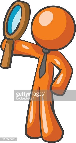 Orange Man Magnifying Glass Looking Up Clipart Image.