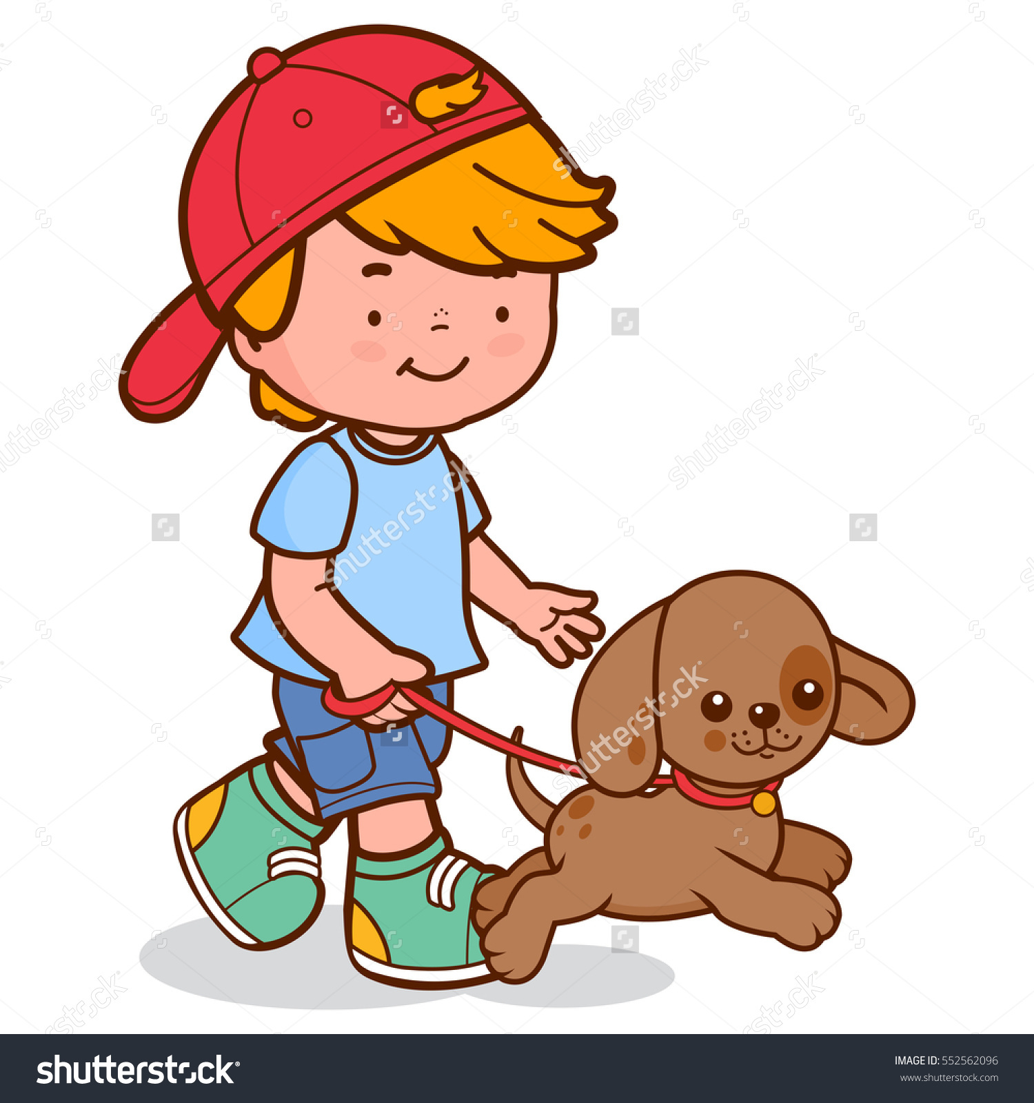 Showing post & media for Cartoon boy walking with dog.