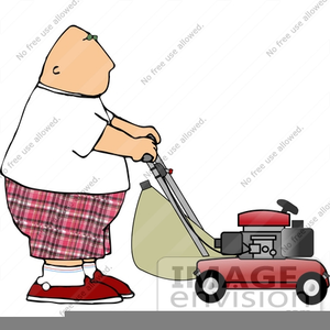 Man Pushing Lawn Mower Clipart.