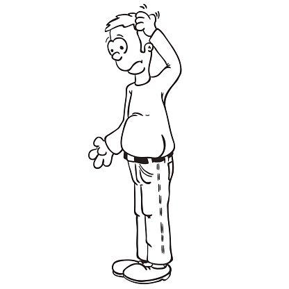 simple black and white man scratching his head Clipart Image.