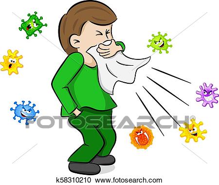 Sneezing man with germs Clipart.