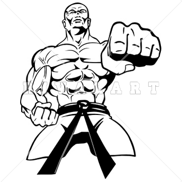 Sports Clipart Image of Black White Martial Arts Man Muscles.