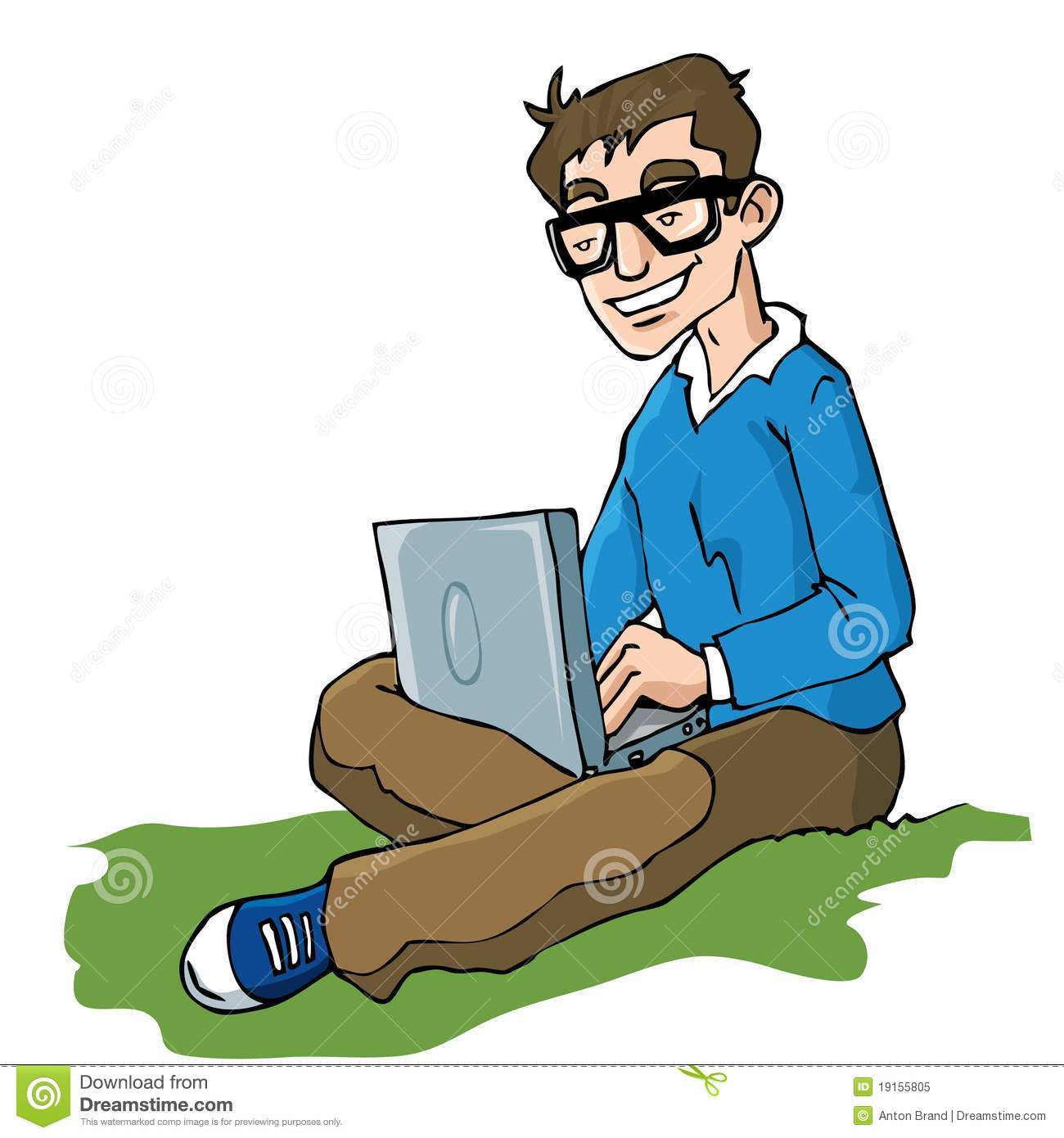 Cartoon Of Man Working On A Laptop Royalty Free Stock Photo.