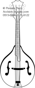 Black and White Clip Art Illustration of a Mandolin.
