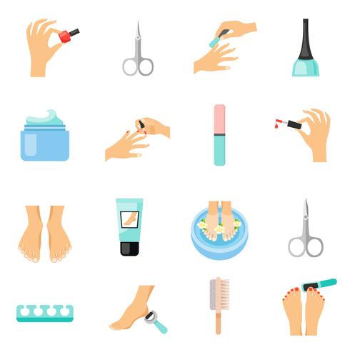 Manicure And Pedicure Flat Icons Set.