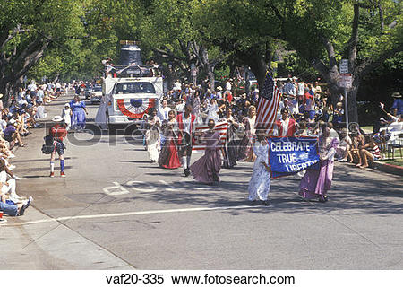 Stock Image of Marchers in July 4th Parade, Pacific Palisades.