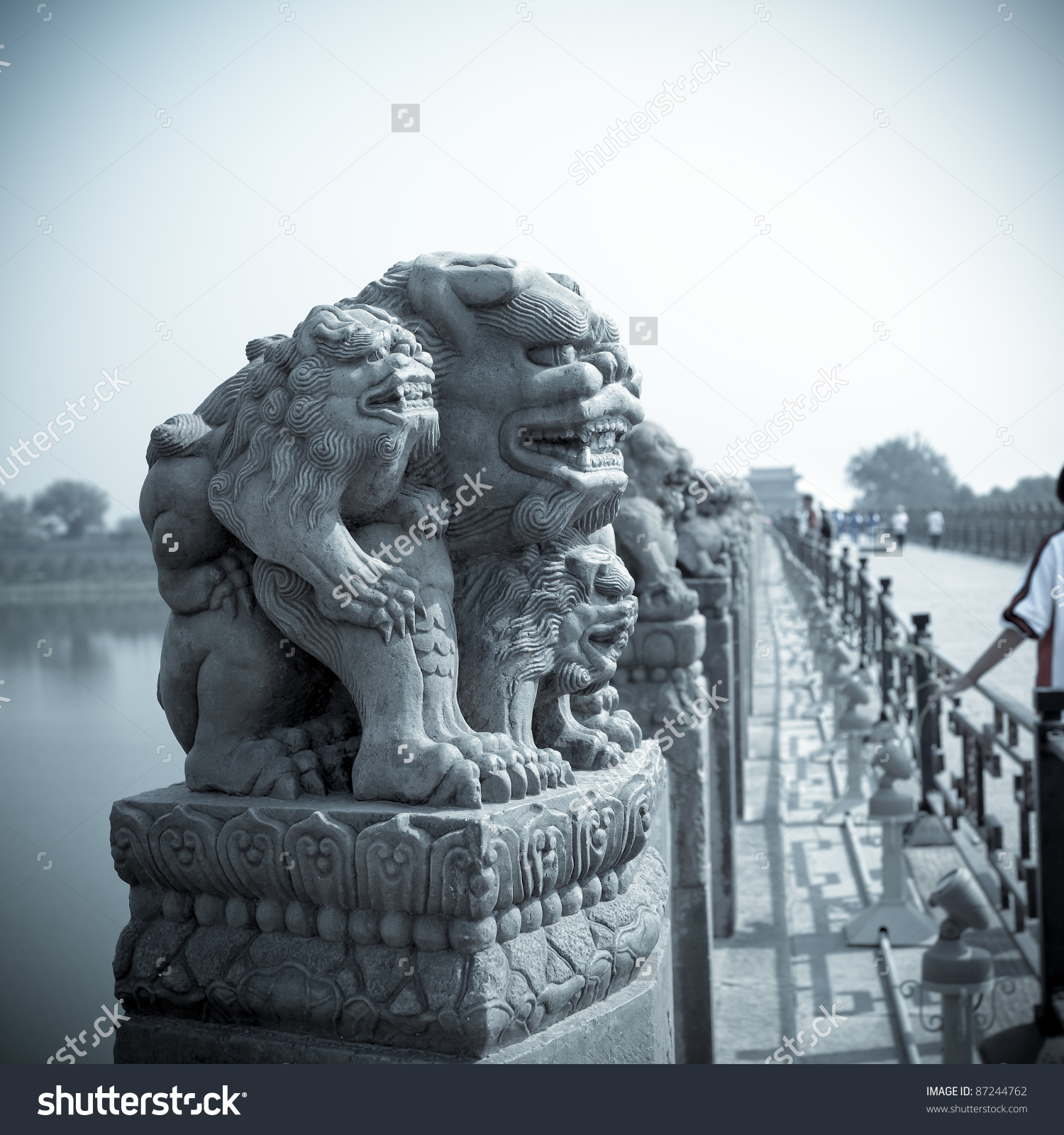 Chinese Marco Polo Bridge Of The Stone Lion Statue Stock Photo.