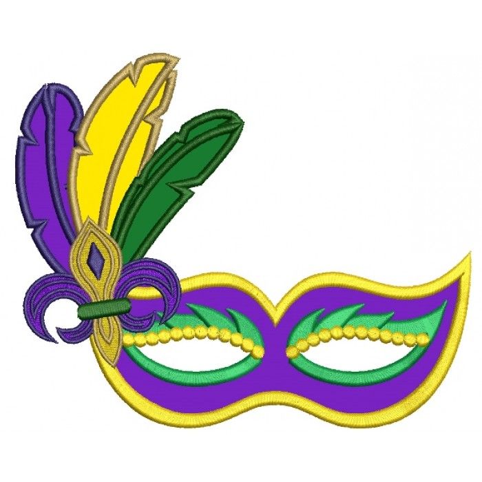 Mardi Gras Mask With Feathers and fleur de lis Applique.