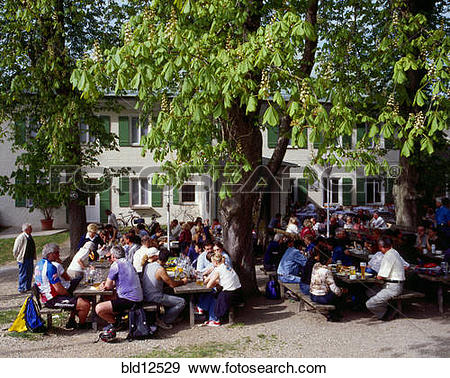 Stock Photograph of Germany, Dachau beer garden Maria Brunn.