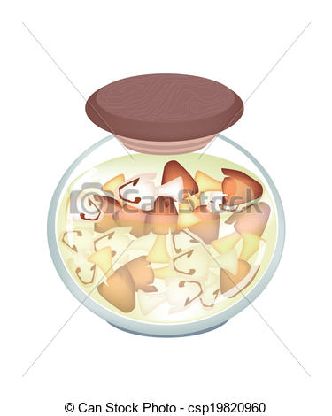 Clip Art Vector of A Jar of Delicious Marinated Straw Mushrooms.