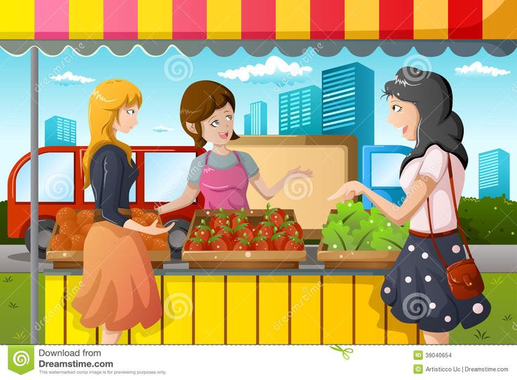 People purchase food in the market clipart.