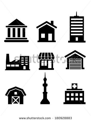 Silhouetted Buildings Architectural Icons Logo Depicting Stock.
