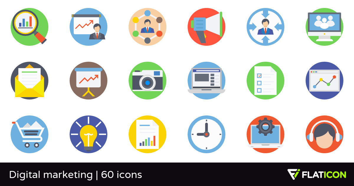 Digital marketing 60 free icons (SVG, EPS, PSD, PNG files).