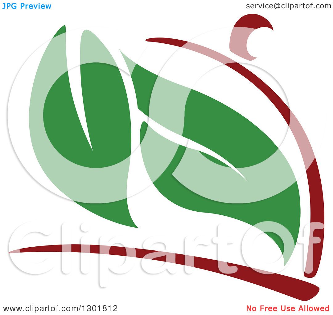 Clipart of a Maroon Cloche Platter and Green Leaves Vegetarian.