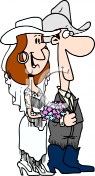 Royalty Free Clip Art Image: Cowboy and Cowgirl Getting Married.