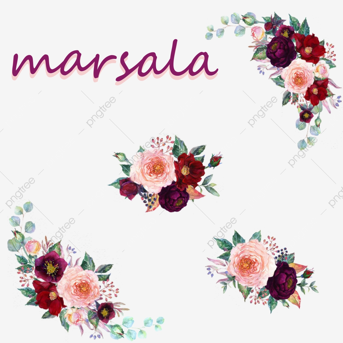 Marsala Clipart, Watercolor Flowers, Marsala, Clipart PNG.