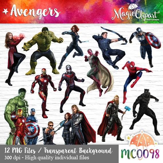 Avengers Clipart, PNG transparent background files,instant.