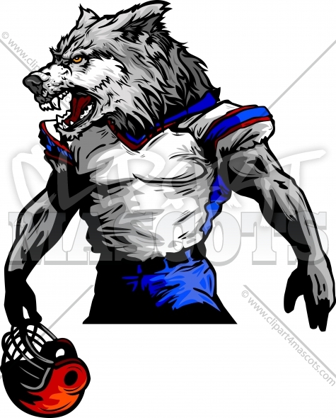 Wolf Football Mascot Graphic Vector Cartoon.