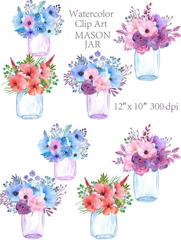 Watercolor Mason Jar clipart. Wedding Card Templates. $8.00.