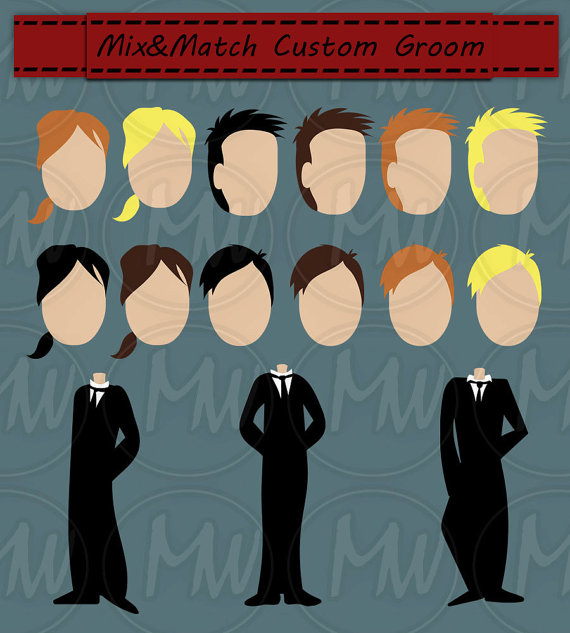 Wedding Clipart Color Bride Groom Clip Art Mix & by BlueKittyCute.