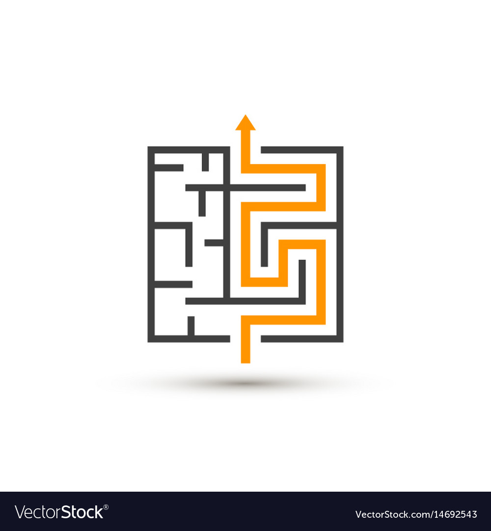 Maze logo isolated labyrinth with solution.