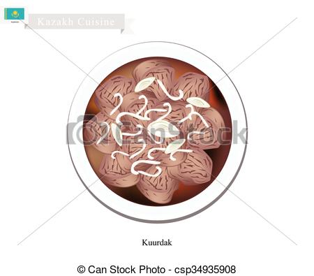 Vector Clipart of Kuurdak or Kazakh Stewed Brown Meat with Onion.