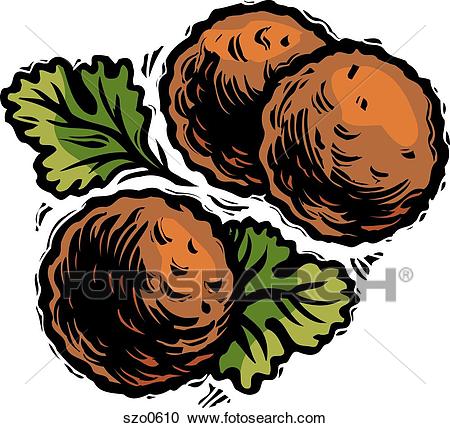 An illustration of three meatballs Clipart.