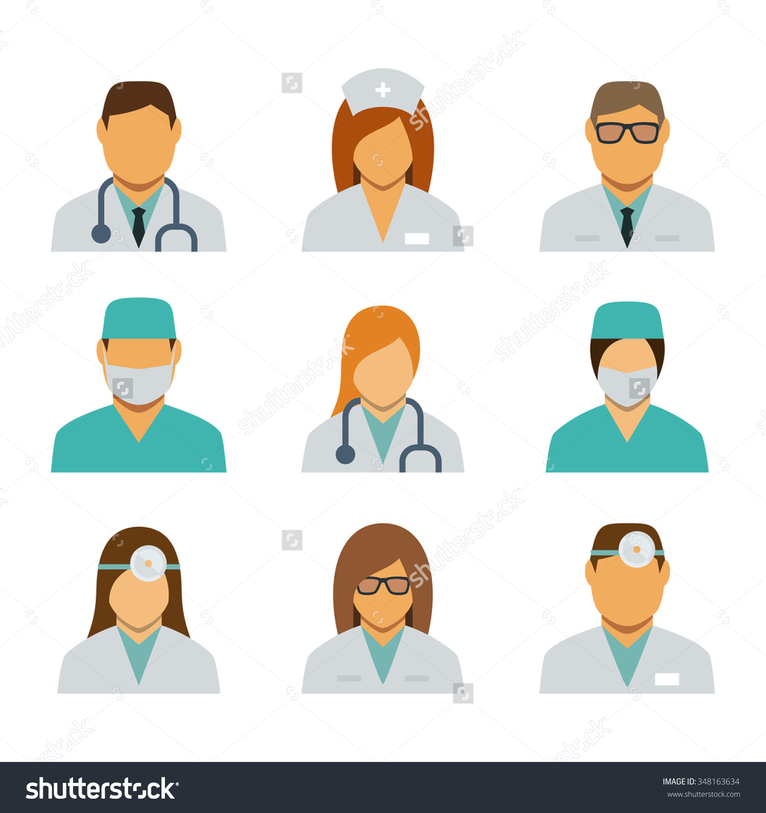 Set Avatar Icons Medical Staff Stock Vector 348163634.
