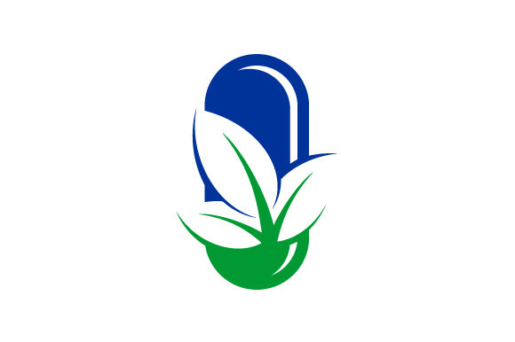 Leaf capsule vector medicine logo.