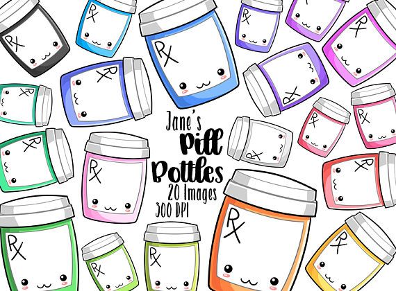 Kawaii Medication Bottles Clipart.