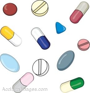 Clip Art of Medication Pills and Capsules.