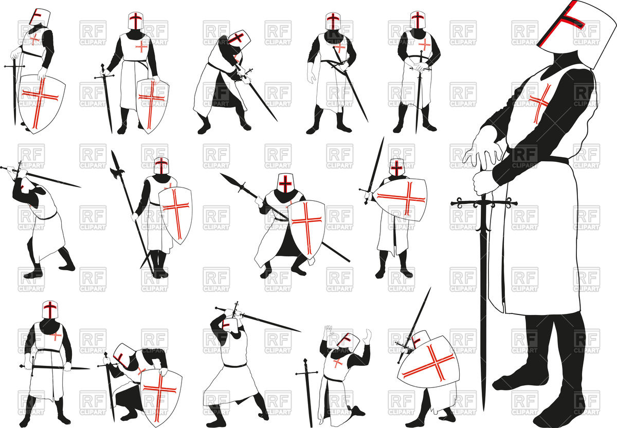 Medieval knight in armor and helmet in different positions Stock Vector  Image.
