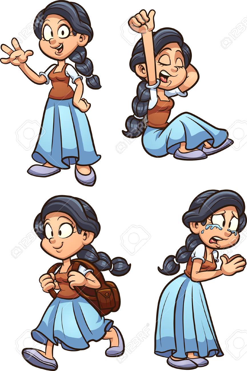 Fairy tale medieval peasant girl with different expressions.