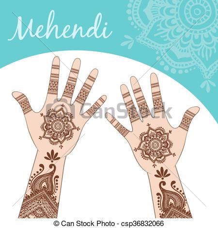 Women's hands, palms up. Mehendi..