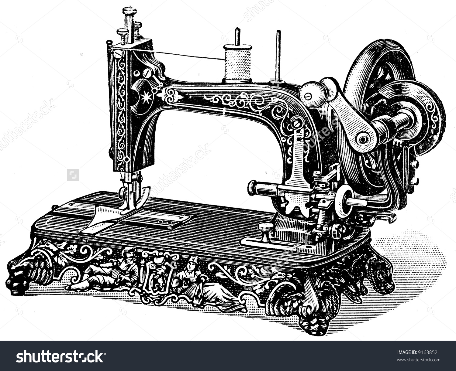 Hand Sewing Machine Meissen Illustration Encyclopedia Stock Photo.